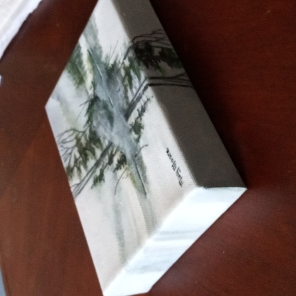 New original 5" x7" acrylic painting, ready to hang, Home decor, greens , grays. - Picture 2 of 5